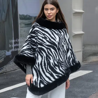 Truedames Faux Fur Zebra Pattern Poncho Cape In Animal Print