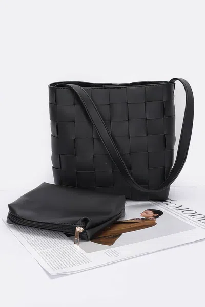 Truedames Faux Leather Braided Shoulder Bag W Pouch In Black