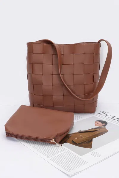 Truedames Faux Leather Braided Shoulder Bag W Pouch In Brown