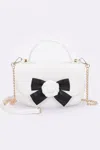 Truedames Faux Leather Flower Ribbon Top Handle Flap Bag In White