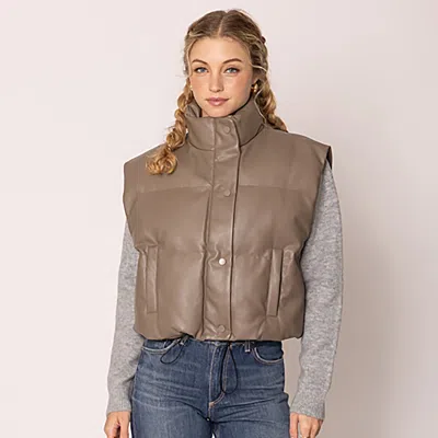 Truedames Faux Leather Padded Vest In Beige