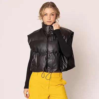 Truedames Faux Leather Padded Vest In Black