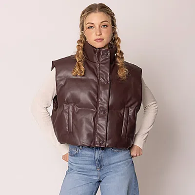 Truedames Faux Leather Padded Vest In Brown