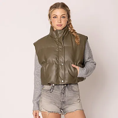 Truedames Faux Leather Padded Vest In Green