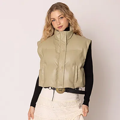 Truedames Faux Leather Padded Vest In Yellow