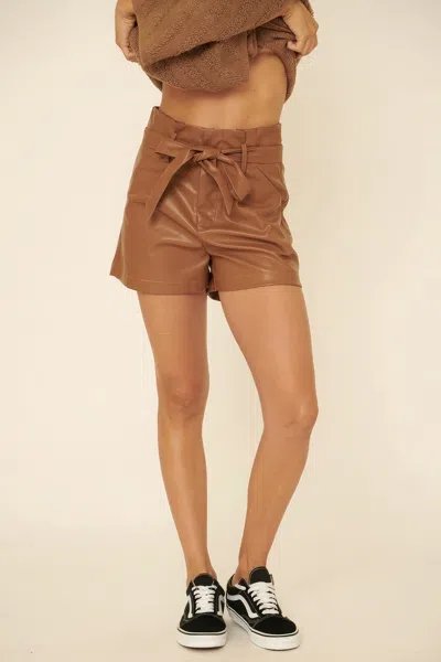 Truedames Faux Leather Paperbag Shorts In Brown