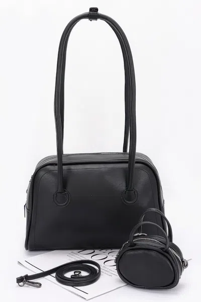 Truedames Faux Leather Sport Bag In Black