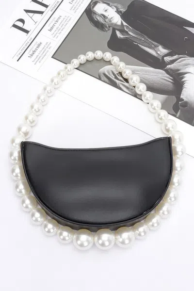 Truedames Faux Pearl Handle Half Moon Bag In Black