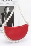 Truedames Faux Pearl Handle Half Moon Bag In Red
