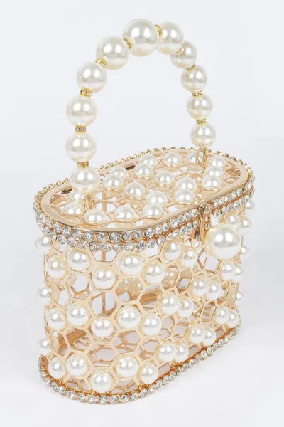Truedames Faux Pearl Mesh Party Clutch In Gold
