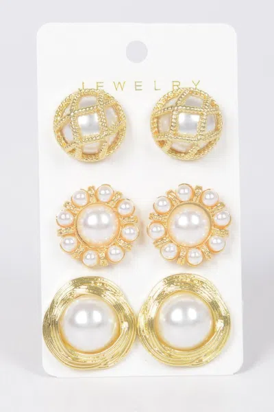 Truedames Faux Pearl Metal 3 Pcs Set Stud Earring In Gold