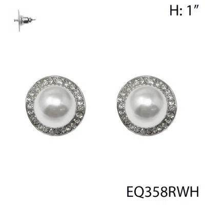Truedames Faux Pearl Rhinestone Halo Stud Earrings In Silver