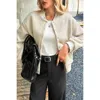 Truedames Faux Sherpa Fuzzy Teddy Bomber Jacket In Neutral