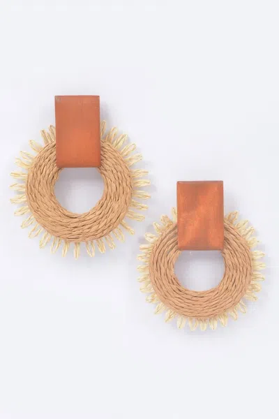Truedames Faux Straw Round Earring In Orange