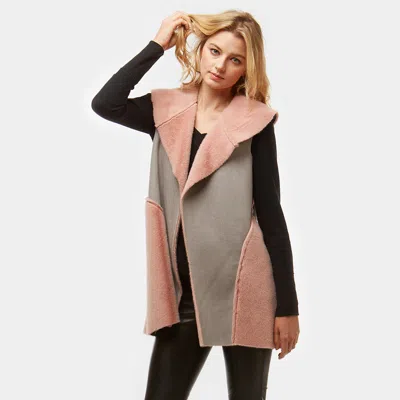 Truedames Faux Suede Faux Fur Lining Vest In Grey