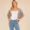 Truedames Faux Suede Open Front Western Tassel Shawl Poncho In Blue