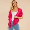 Truedames Faux Suede Open Front Western Tassel Shawl Poncho In Red