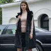 Truedames Faux Suede Teddy Bear Long Vest In Black