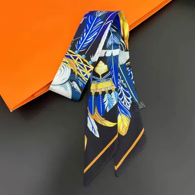 Truedames Feather Print Silky Twilly Skinny Scarf In Multi