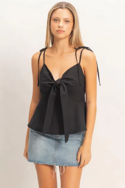 Truedames Feminine Tie-front Summer Spaghetti Strap Top In Black