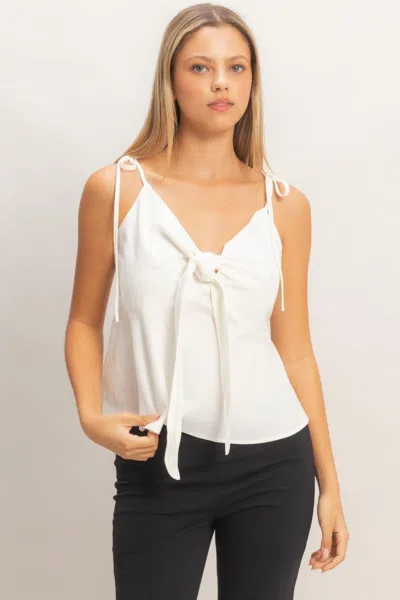 Truedames Feminine Tie-front Summer Spaghetti Strap Top In White