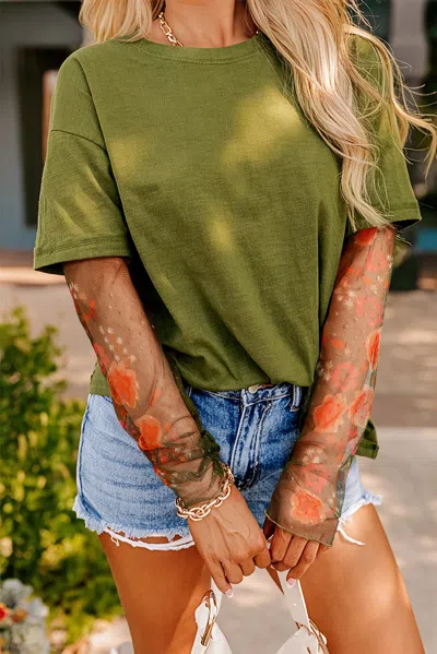 Truedames Fern Faux Two Piece Floral Long Sleeve Patchwork Tee In Multi