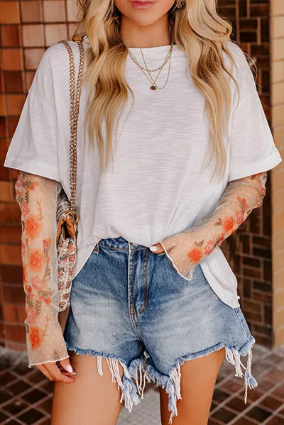 Truedames Fern Faux Two Piece Floral Long Sleeve Patchwork Tee In White