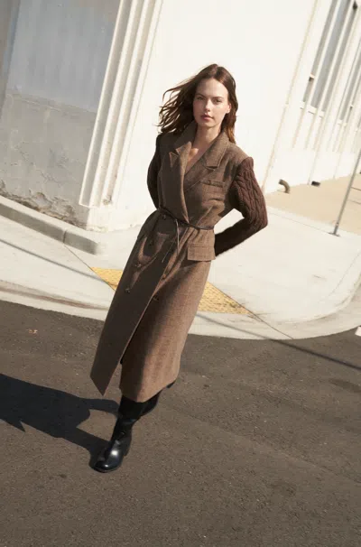 Truedames Fieldline Heritage Woven Midi Coat In Brown