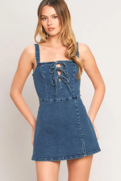 Truedames First Date Denim Skort Romper In Blue