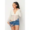 Truedames Fishnet Sheer Mesh Back Deep V Neck Bodysuit In White