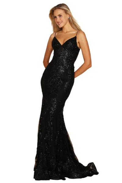 Truedames Fitted Corset-style Full-length Formal Gown Prom Dress In Black