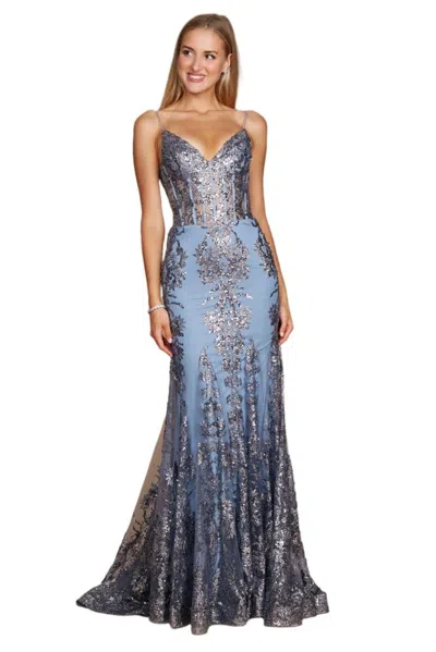 Truedames Fitted Corset-style Full-length Formal Gown Prom Dress In Blue
