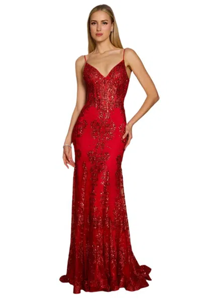 Truedames Fitted Corset-style Full-length Formal Gown Prom Dress In Red