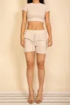 Truedames Fitted Crop Tee & Adjustable Drawstring Shorts Set In Neutral