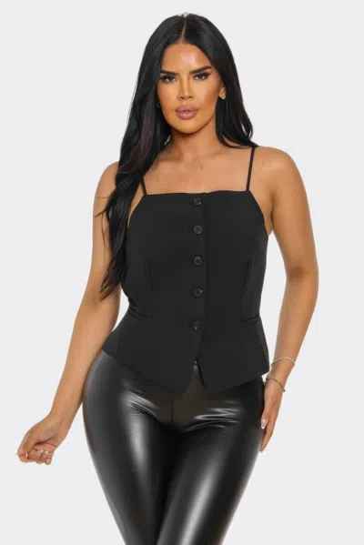 Truedames Fitted Square Neck Corset Top In Black