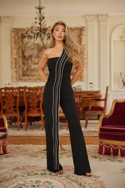 Truedames Flap Rhinestone Edge Jumpsuit In Black