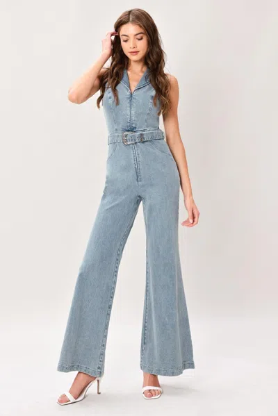 Truedames Flare Icon Denim Jumpsuit In Blue