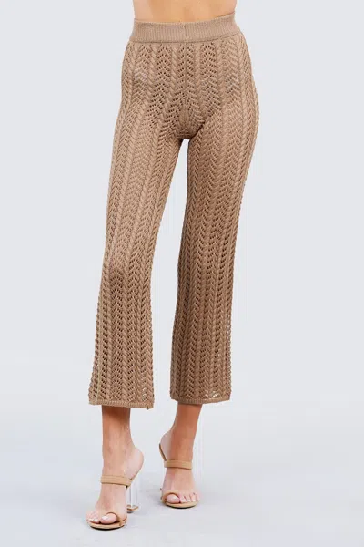 Truedames Flare Long Fishnet Sweater Pants In Brown