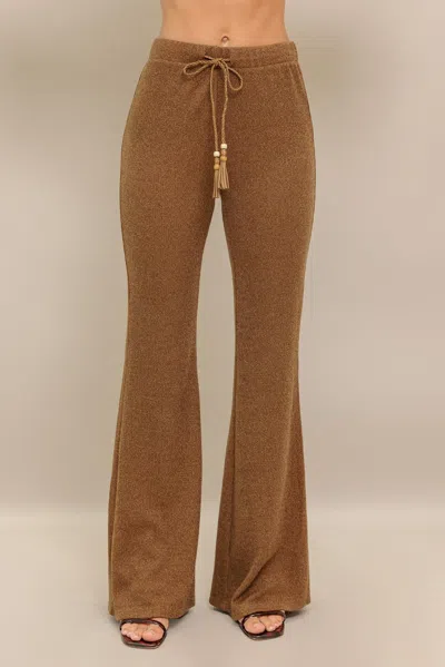 Truedames Flare Touch Solid Knit Pants In Brown