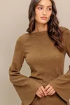 Truedames Flare Touch Solid Tunic Top In Brown