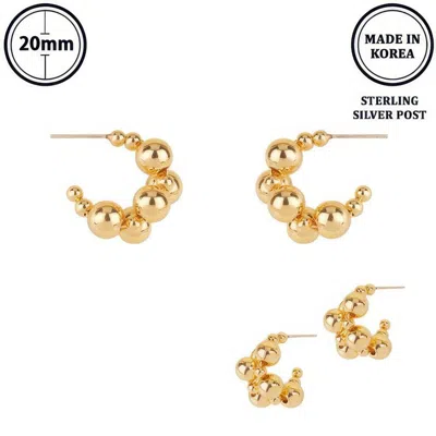 Truedames Flash-plated Beaded Ball Hoop Earrings In Gold