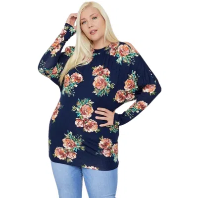 Truedames Flattering Cutout Details Floral Print Top In Blue