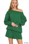 Truedames Fleece Boat Neck Sweatshirt And Shorts Set In Green
