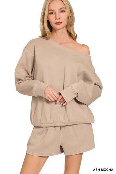 Truedames Fleece Boat Neck Sweatshirt And Shorts Set In Neutral