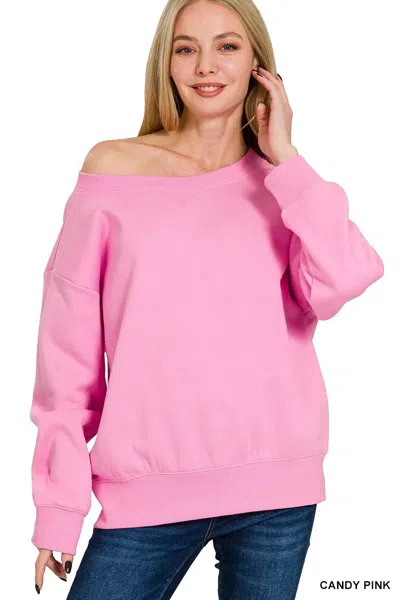 Truedames Fleece Boat Neck Sweatshirt In Pink