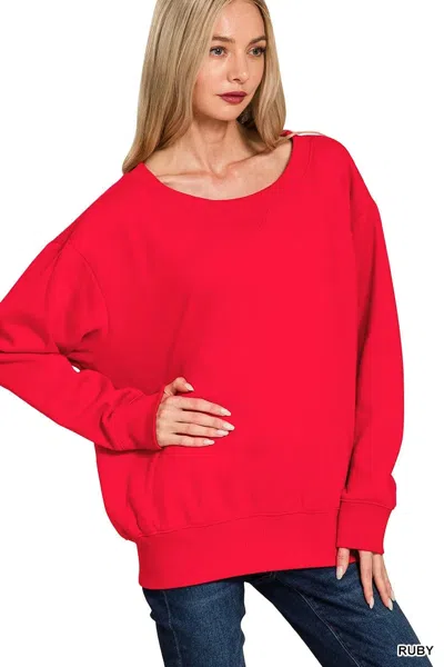 Truedames Fleece Boat Neck Sweatshirt In Red
