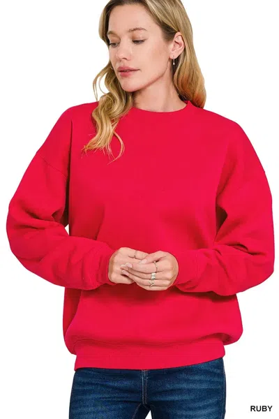 Truedames Fleece Crewneck Long Sleeve Sweatshirt In Red
