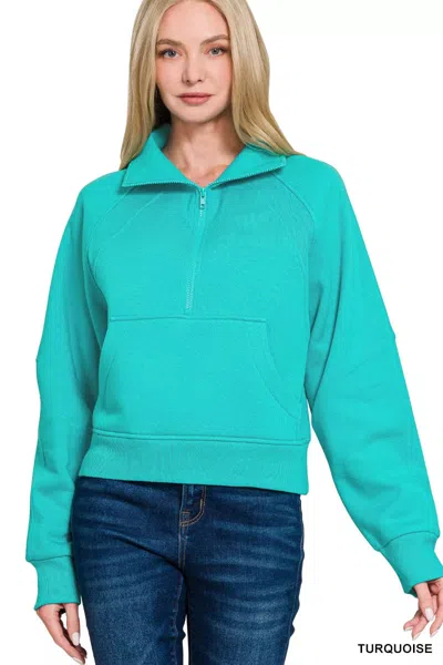 Truedames Fleece Half Zip Kangaroo Pocket Sweatshirts In Blue