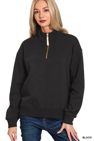 Truedames Fleece Half Zip Sweatshirt In Black