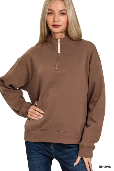 Truedames Fleece Half Zip Sweatshirt In Brown